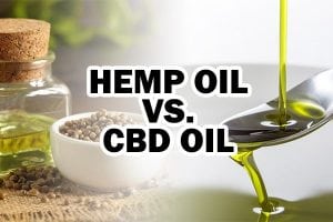 spoon full of cbd oil with text that says, "cbd oil vs. hemp oil"